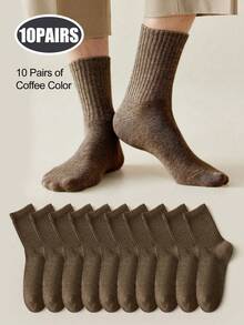 5 Pairs/10 Pairs Men's Neutral Mid-Calf Socks, High Elasticity, Antibacterial & Odor-Resistant, Solid Black/White/Gray Simple Cotton Socks Suitable For Casual, Daily, And Business Wear