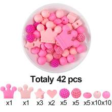 40/42件/套硅胶珠饰品制作套装，DIY串珠工艺配件，包含皇冠/心形/星星/玫瑰花等时尚装饰珠，非常适合制作串珠笔/项链/手链/钥匙扣/证件挂绳，适合女性、男性、手工艺者、学生、上班族、礼品购买者。 - 皇冠玫瑰花混合套裝 - 查看 8
