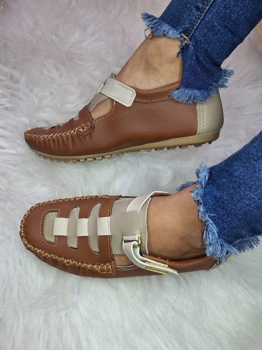 Women's Casual Comfortable Gladiator Moccasin - Rượu cognac hai màu - Xem 1