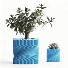 ORIZZONTE Modern Decorative Vase With Intertwined Spiral Structure – Dynamic Minimal Design For Plants, Cactus, Bonsai – Home/Office Gift Idea – Available In 2 Sizes – 100% Made In Italy, Shipping From Italy - Cyan - 查看 2