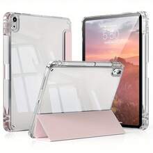 1pc With Pen Slot Premium Soft Silicone & Acrylic Material Protective Cover, New Year Themed | Suitable For 10.9 / 10.2 / 9.7,  Air 2 / 4th Generation / 5th Generation,  Pro 11-Inch (2022) / 10th Generation | Tablet PC Case With Pen Slot, Foldable Lightweight Stand Hybrid Design | Learning & Home Office Accessories, Streamlined Style, High-Quality Materials, Sturdy Structure | Perfect For Digital Artists, Christmas Accessories, School Students (Online Classes/Note-Taking), Office Workers (Remote Meetings/Business Presentations), Content Creators (Editing/Vlogging/Live Streaming) & Daily Use | Fashion-Forward Digital Accessory For Girls, Women & Teens - Bộ đồ liền thân acrylic gấp ba trong suốt màu hồng - Xem 13