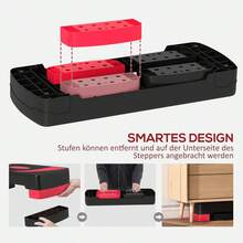 HOMCOM Height Adjustable Aerobic Step Platform With 3 Levels (10/15/20) Indoor And Outdoor Fitness Trainer, Load Capacity Up To 150 Kg, Red (On Site) - 1 - View 3