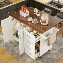 Kitchen Trolley With Diagonal Striped Cabinet Doors, Dining Trolley With Towel Rack And Spice Rack, Adjustable Partitions, Kitchen Buffet, Wood Grain Table, White - 1 - View 12