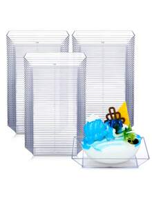 50个透明塑料甜点开胃菜盘，3.6 x 3.6英寸一次性小方塑料甜点派对蛋糕盘沙拉品尝盘，适用于婚礼蛋糕开胃菜派对招待会 - 彩色 - 查看 1