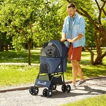 PawHut Dog Stroller, Foldable Dog Pram With Cushion, 4 Wheels, Mesh Window For Small Dogs And Cats, 600D Oxford Material - 1 - 查看 5