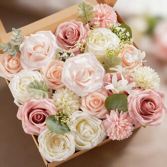 22pcs/Set Artificial Flowers Assorted, DIY Wedding Bouquet, Bridal Shower, Table Centerpiece, Party, Home Decor, Cake Topper, Halloween, Christmas, Autumn/Winter