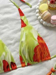 Bộ bikini hai mảnh in họa tiết phối màu, kiểu dáng giản dị, dễ thương, thanh lịch, gợi cảm, phong cách Bohemian, có dây rút, thích hợp cho du lịch biển, kỳ nghỉ xuân/hè. - Nhiều màu - Xem 3