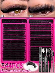 640/544 Cụm lông mi giả riêng lẻ, 9-16mm D Curl 10D + 20D / 30D + 40D / 50D + 60D / 80D + 100D Sách mi dung lượng lớn, Bộ nối mi mỏng và tự nhiên, Cụm mi có keo dán mi, Cọ mi và nhíp, Thân thiện với người mới bắt đầu, Thích hợp cho gia đình, du lịch, tiệc tùng và làm quà tặng Giáng sinh - Màu Hoa hồng đỏ - Xem 4
