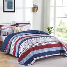 3 Pieces Striped Quilt Set Queen King Size, Red Blue Boho Striped Bedspread Coverlet Set 3 Pieces Lightweight Soft Microfiber Patchwork Quilt Bedding Set For All Season,Home Decor Bedroom Decor Mothers Day Gift Wedding Decorations - 紅藍 - 查看 3