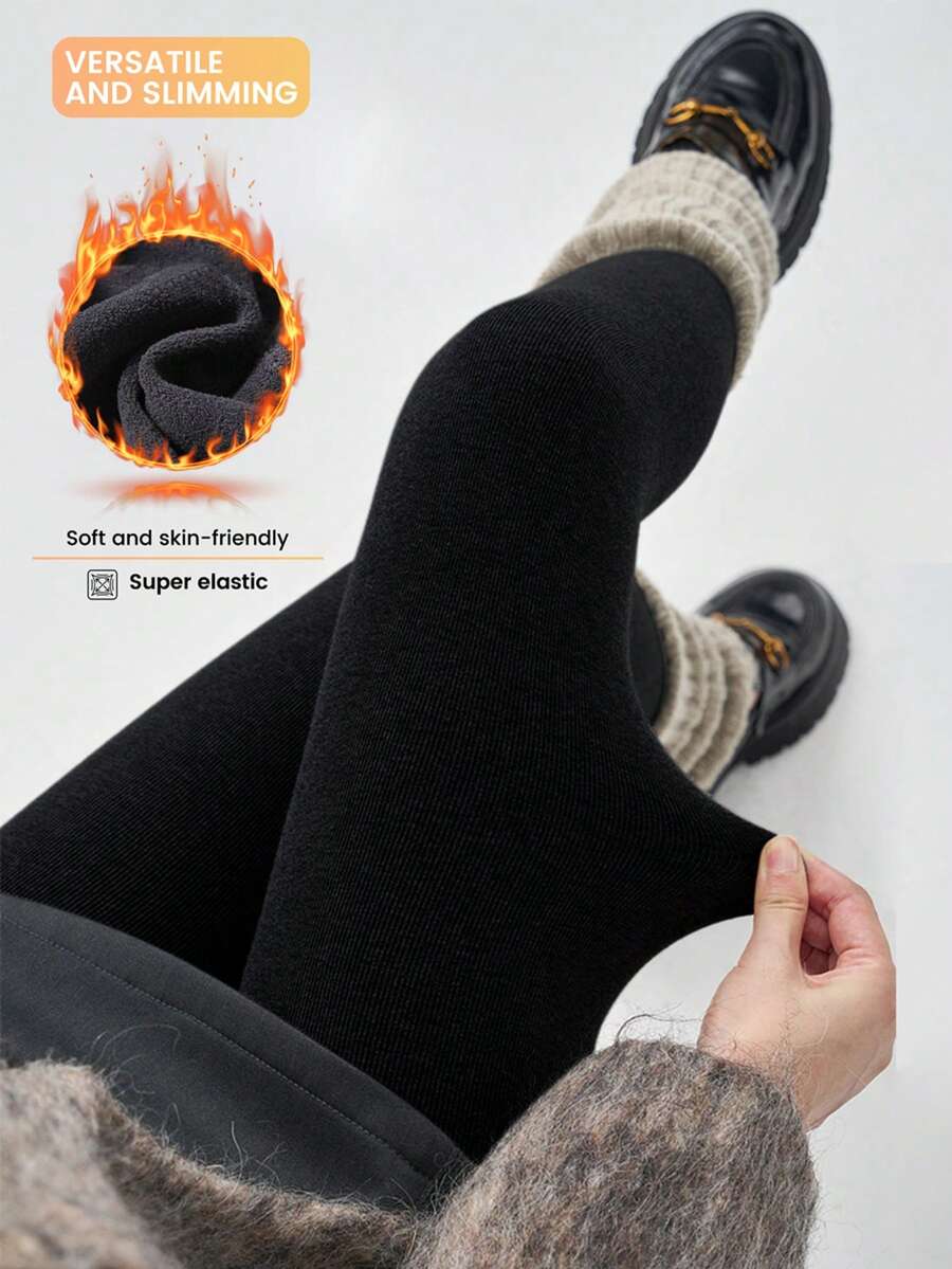 女士舒适加厚保暖竖条纹连裤袜，高弹提臀塑形保暖连裤袜，适合秋冬季休闲、商务、居家穿着