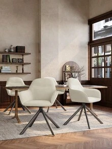 Goeurvant Stylish Smile Curve Upholstered 360° Swivel Dining Chairs With Armrests And Metal Legs For Dining Room, Living Room, Office - Set Of 2 / Set Of 4 / Set Of 6 - Cream - Apricot - View 2