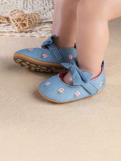 Giày công chúa denim cho bé gái sơ sinh/trẻ mới biết đi, giày đế mềm chống trượt cho bé sơ sinh 0-1 tuổi, giày trẻ sơ sinh 3-12 tháng