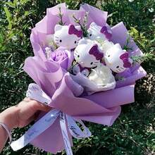 Sanrio 三丽鸥毛绒香皂花束玫瑰娃娃，Hello Kitty 节日礼物，Hello Kitty 永生逼真玫瑰花束，Hello Kitty 娃娃圣诞节家居婚礼装饰情人节礼物 - 彩色 - 查看 10