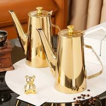 1pc European And British Style New Thickened Stainless Steel Cold Water Pitcher, Golden Tea And Coffee Kettle For Iced Tea, Elegant Pitcher Design, Stylish Drink Dispenser, Highquality Kettle, Drinkware, Cold Beverage Dispenser, Tea Lovers - Multicolor - View 1