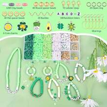 3522件套首饰制作套装，绿色粘土珠+黑色字母珠，S' Craft创意礼盒装，手链耳环DIY配件套装，四色组合 - 彩色 - 查看 3