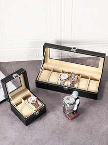 1pc Luxury Large Capacity Watch Storage Box, Watch & Bracelet Display Stand, Watch Case, Unisex, For Mechanical & Electronic Watches. Elegant Black PU Leather Watch Box With Dividers - Holds Watches, Perfect Gift Display Box. PU Leather Watch Box, Watch Storage Case, Watch Display Box, Home Organization, PU Leather 12 Grids Watch Box, Jewelry Display Box, Unisex Watch Storage Box, Travel Storage Box. With Safety Dividers, Perfect Gift Display Box, Desktop Organizer - Multicolor - View 4