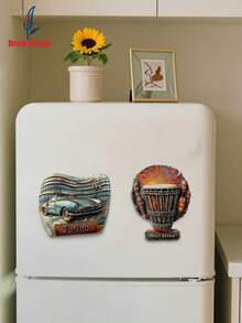 1pc Creative 3D World Travel Fridge Magnet, Travel Souvenir Decoration Sticker, Suitable For Home, Office, Personalized Travel Memento Magnetic Refrigerator Sticker, Home Decor, Kitchen, Room, Office, Cabinet Craft Gift, Holiday Souvenir, Exquisite Small Gift - Multicolor - View 4