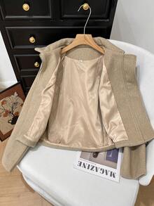 Manteau décontracté élégant de mode d'hiver pour femmes, nouvelle année, couleur unie, épaules tombantes, manches longues, fermeture éclair - Beige - Voir 6