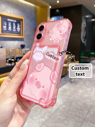 1pc Customizable White Anti-Drop TPU Phone Case With Cute Pig Pattern, Compatible With IPhone /Android/OPPO, Ideal Gift For Anniversary, Valentine's Day, Birthday, Wedding, Mother's Day, Father's Day, Best Friend, Mom, Dad, Boyfriend, Girlfriend
