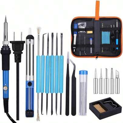 ferro solda profissional,cautin lapiz,kit ferro solda,cautin pistola,ELECTRIC SOLDERING IRONS,Kit de Soldador Eléctrico 906, 110V con Estaño y 5 Puntas - 9 Piezas para Soldadura y Reparación