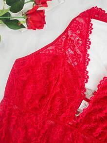 EZNV Christmas Hot ! Red Lace Halter With Boning, Plus Size Flattering Party Wear Top - Red - View 7
