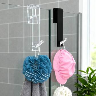 1pc Transparent Acrylic Bathroom Hook - No Drill Wall Mounted Transparent Acrylic Glass Shower Door Hook, For Towel, Bag, Clothes, Key Organization, Towel Rack And Bathrobe Hook, Modern Bathroom Towel Rack, Acrylic Adhesive Bathroom Hook, Heavy Duty Wall Mounted Hook