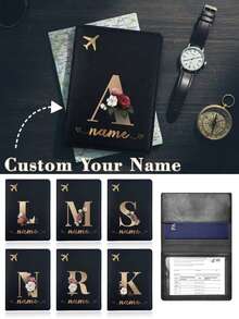 1 件定制姓名护照套夹 PU 护照保护套银行名片夹组织者保护性皮革便携式文件存储超薄身份证钱包零钱包纯色，适合朋友、女士、新秀和白领工作者、儿童、朋友、家人、女朋友、男朋友、她，适合户外/郊游/旅行/徒步旅行/体育场/运动/登山，适合商务/通勤/工作/办公室，旅行配件，高中生、大学生、大学生、大一、大二、低年级学生 - 黑色 - 查看 1