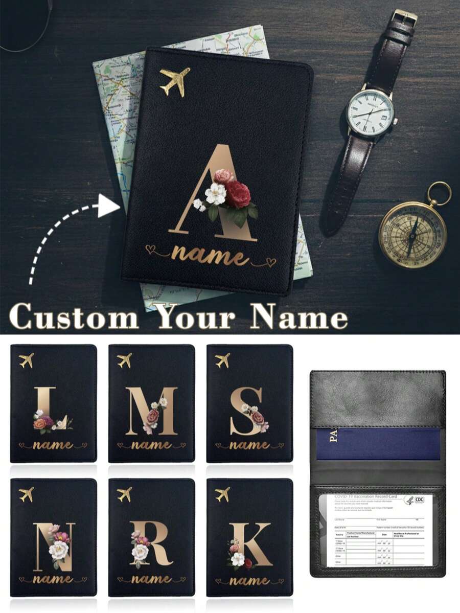 1 件定制姓名护照套夹 PU 护照保护套银行名片夹组织者保护性皮革便携式文件存储超薄身份证钱包零钱包纯色，适合朋友、女士、新秀和白领工作者、儿童、朋友、家人、女朋友、男朋友、她，适合户外/郊游/旅行/徒步旅行/体育场/运动/登山，适合商务/通勤/工作/办公室，旅行配件，高中生、大学生、大学生、大一、大二、低年级学生 - 黑色 - 查看 1