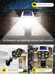 超亮77LED太阳能壁灯模拟摄像头运动传感器灯3种模式防水花园路灯监控灯户外人体感应灯、庭院灯、花园灯、聚光灯