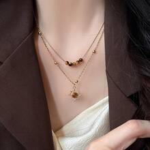 Vintage Double Layer Stacked Sunflower Necklace, Niche High-End Feel, Suitable For Daily Wear, Layered Sweater Chain, Autumn Winter Collarbone Chain Accessory - 太陽花項鍊 - 查看 2