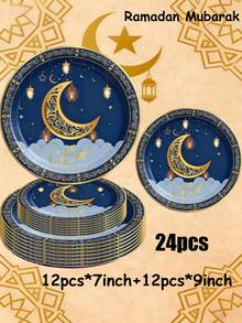 [Ramadan Special Offer]24/48/96/100 Pcs/Set Disposable Cutlery Set, Including 7-Inch Paper Tray, 9-Inch Paper Tray,Supplies For Ramadan Kareem Festival, Eid Mubarak Decorations, Supplies For Islamic And Muslim Meetings, Eid Al-Fitr Decoration, Ramadan Gifts, Ramadan Home Supplies, Kitchen Supplies, Paper Cutlery For The Family Holiday Of Eid - Multicolor - View 6