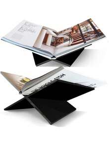 1pc X-Shaped Transparent Acrylic Book Stand, Reading Shelf, Music Album Display Rack, Black & White Book Holder, Home Decor, Suitable For Library, Cookbook, Music Album And Various Books Reading And Display, Countertop Decor For Kitchen - 透明色 - 查看 5