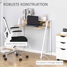 HOMCOM Modern Computer Desk With Shelf And Cable Management, Metal Frame, White Oak 84x45x85cm For Home Office And Study Room