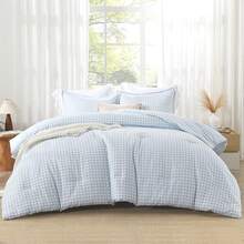 Checkered Comforter Twin (66x90Inch), Black White Plaid Gingham Bed Set, Lightweight Microfiber Geometric Preppy Bedding, 2 Pieces, Bedding F2BF - 13 - Gingham - Xanh dương - Xem 5