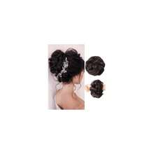 Messy Bun Hair Piece Hair Bun Wavy Curly Scrunchies Chignon Ponytail Hair Extensions Fake Hair Bun Extensions Synthetic Tousled Updo Hairpieces For Women(Black Brown),BlackBrown - 黑棕色 - 查看 1