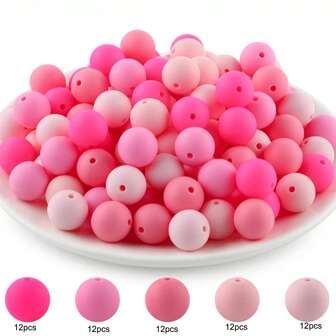 60pcs 12mm Silicone Beads For Keychain Making Mix Color Round Beads For DIY Crafts And Jewelry Making Crafts(Pink)