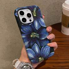 Funda de Teléfono Vintage de Moda con Flor Azul para iPhone 17 17 Pro 16 Pro Max 15P 13 11 12 XS 8 Plus 7 Funda Brillante 2 en 1 - Colores mixtos - Ver 2