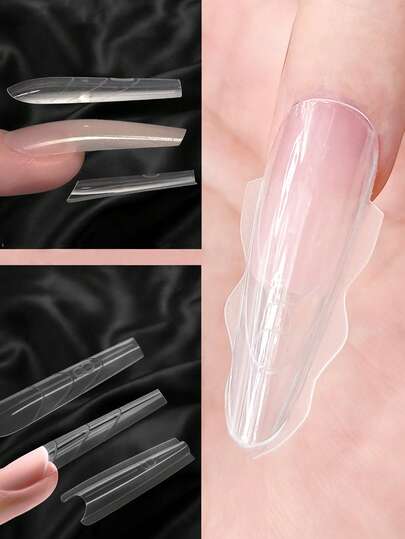180pcs/Box New Sandwich Layered Nail Extension Tips, Transparent Crystal Nail Forms, Nail Extension Plates Nails