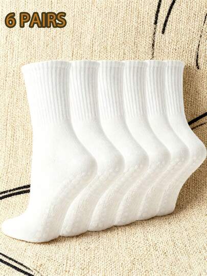 3 Pairs/6 Pairs Women's Solid Color Pilates Yoga Grip Socks, Training Sports Socks, Suitable For Daily Fitness, Indoor Sports, Pilates Training And Other Scenarios