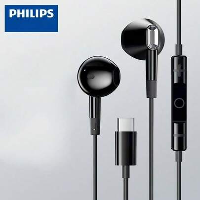 PHILIPS Wired Earphones Type-C Interface In Ear Earphones Computer Earphones Suitable for USB-C Devices, Headset For Pc, Usb C Earphones, Lightweight Headphones, Inear Design, Tanglefree Cable, Inline Controls, Noisecanceling Earphones, Students