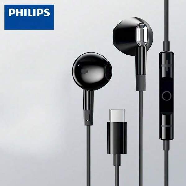  PHILIPS Wired Earphones Type-C Interface In Ear Earphones Computer Earphones Suitable for USB-C Devices, Headset For Pc, Usb C Earphones, Lightweight Headphones, Inear Design, Tanglefree Cable, Inline Controls, Noisecanceling Earphones, Students
