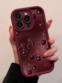 Funda para teléfono con diseño de lazos de cereza, compatible con teléfonos ,  16 Pro Max,  15 Pro Max,  13 y  12. Fabricada en TPU, es impermeable, resistente a golpes y arañazos. Ideal como regalo de Navidad para familiares, amigos, seres queridos o parejas. - Burdeos - Ver 1