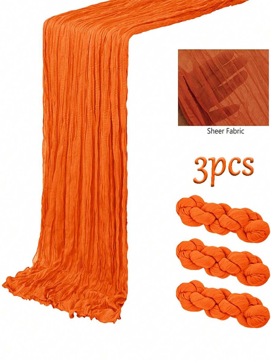 3 piezas Cheesecloth naranja Camino de mesa 35 X 118 pulgadas (Aprox. 90 X 300 cm) Tela de cheesecloth transparente Caminos de mesa, a granel para boda, fiesta, baby shower, decoración de ducha nupcial - Naranja - Ver 1