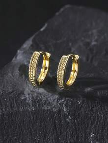 2pcs European & American Fashion Rhinestone Hoop Earrings, Personalized Copper Ear Rings, Suitable For Men And Women - Multicolor - View 11