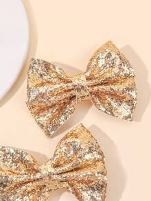 2pcs Shiny Gold Hair Bows For Baby Girls Sparkling Gold Bow Hair Clips Sparkly Glitter Gold Bow Alligator Clips Fashionable Holiday Birthday Party Hairpins Clips Casual Daily Barrettes Baby Hair Accessories - Gold - View 5