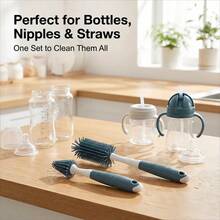 3PCS Baby Bottle Cleaning Brush Set, 360° Bottle Brush With Straw Brush & Nipple Brush, Great For Travel And Daily Cleaning - Navy Blue - View 5