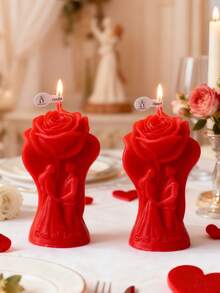 1pc Valentine's Day Rose Couple Aromatherapy Candle For Ins Creative Decoration Romantic Wedding Arrangement Holiday Gift Handmade Soy Candle - Multicolor - View 1