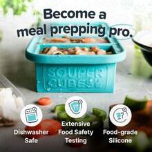 WSXC  1 Cup Silicone Freezer Molds -  Perfect For Freezing Broth Rice Leftovers And More - Silicone Freezer Trays With Lids For Meal Prep - Aqua - 1-Pack - Aqua - View 3