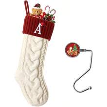 Christmas Stockings Personalized Custom Initials 18 Inches Knitted Christmas Stockings With Letter Fireplace Hanging Monogram Xmas Stockings For Family Holiday Party Decoration White And Red A - WhiteandRed - View 2