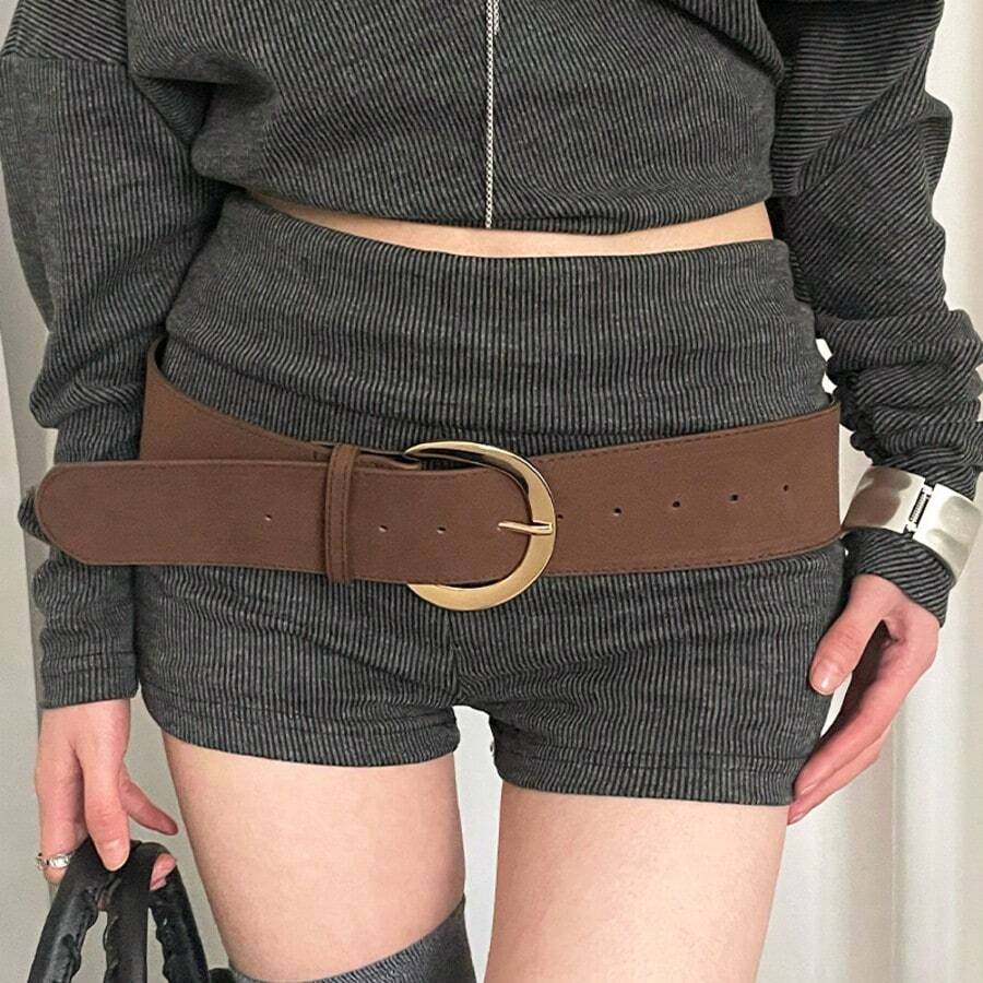 Hot Girl Wide Waist Belt Women's New Retro High-End Fashion Short Skirt Accessory Belt Brown - 常規款 - 查看 1